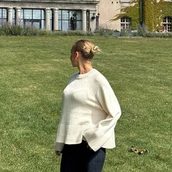 Dame afslappet strikpullover med elegant kant Stilla