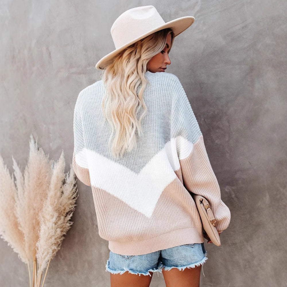 Kvinders trendy sweater med grafisk chevronmønster Stilla