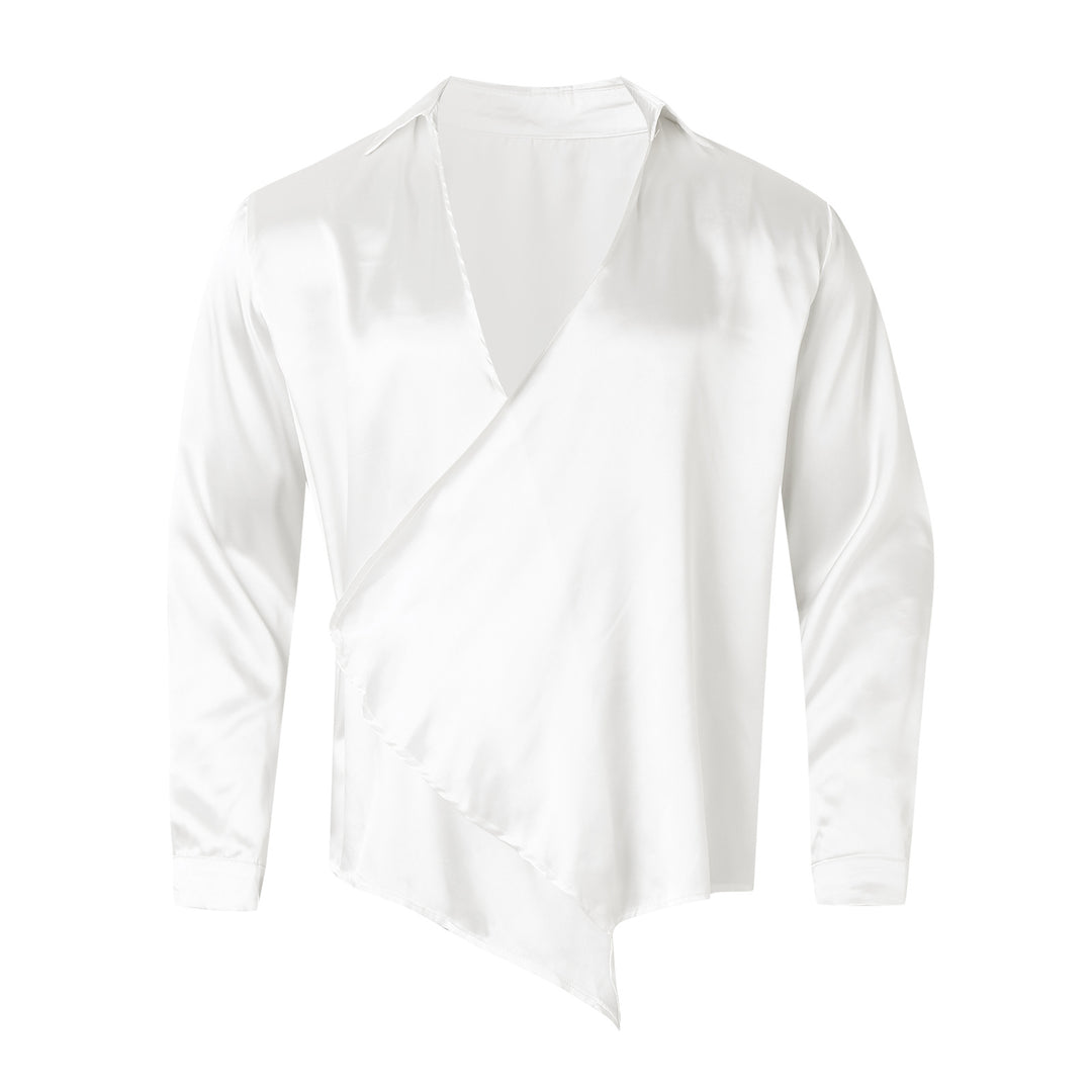 Dame nan asymmetrisk satin v-hals indpakningsbluse med dyb v-hals Skovae