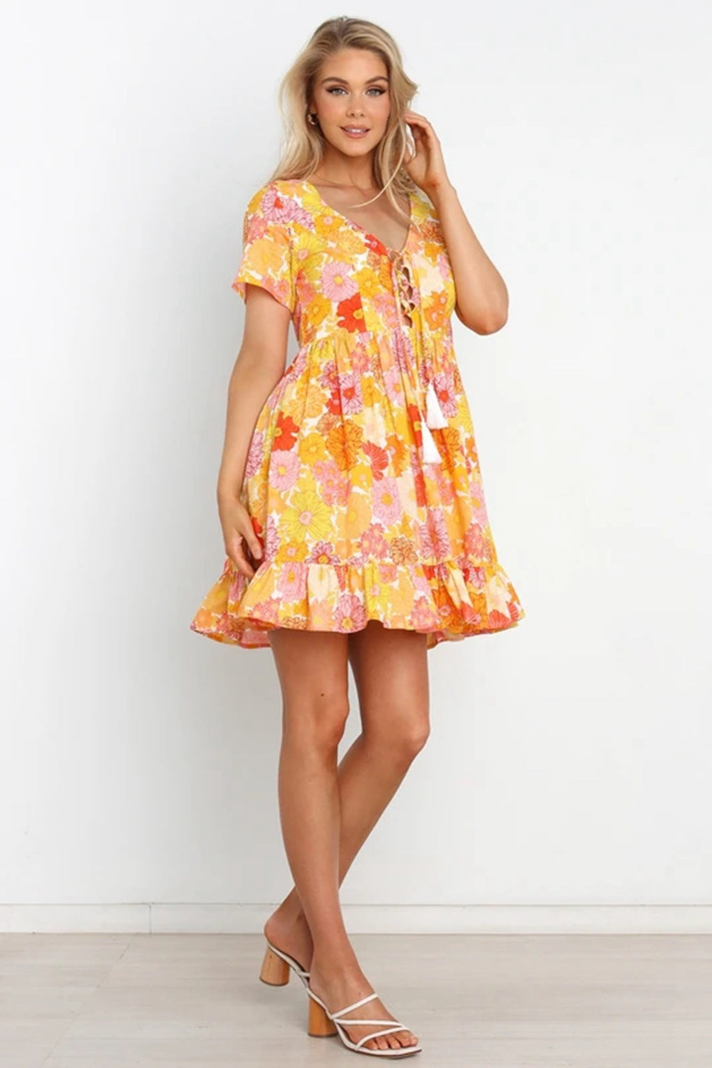 Femme Floral Snøre Shift Kjole Stilla