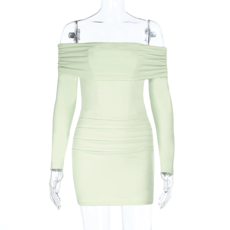 Dame Off-Shoulder Minikjole med Rynker Skovae