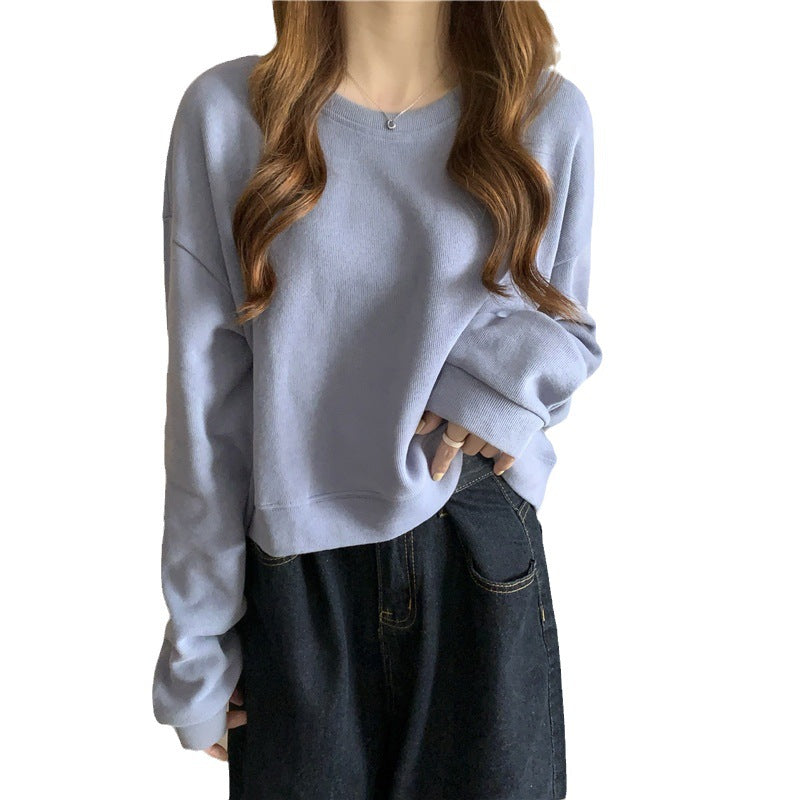Kvinder casual cropped sweater lavet af blødt bomuldsblandingsmateriale med stilfuld rund halsudskæring Skovae
