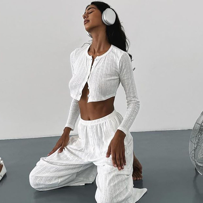Dame Cropped Pullover og brede Bukser Sæt Stilla