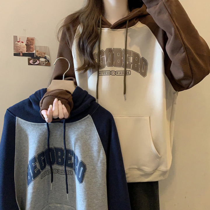 Dame Casual Oversized Grafisk Hoodie med Kontrastærmer Stilla