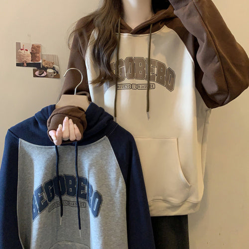Dame Casual Oversized Grafisk Hoodie med Kontrastærmer Stilla