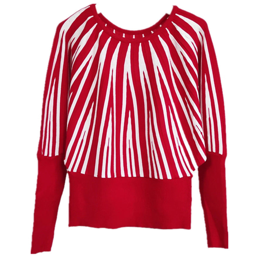 Dame Designer Strik Sweater med Asymmetrisk Linjemønster Stilla
