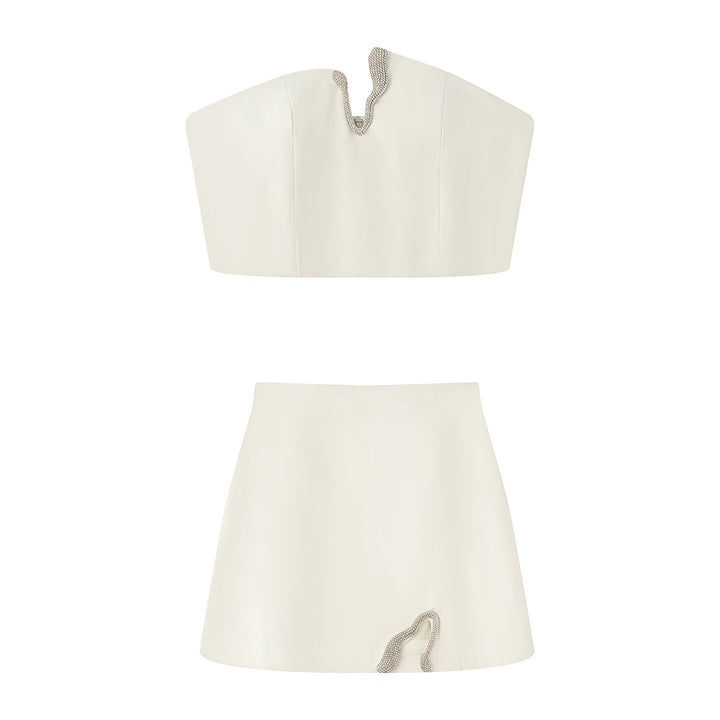 Dame Crop-Top og Mini-Nederdel Sæt med dekorativt Detail Skovae