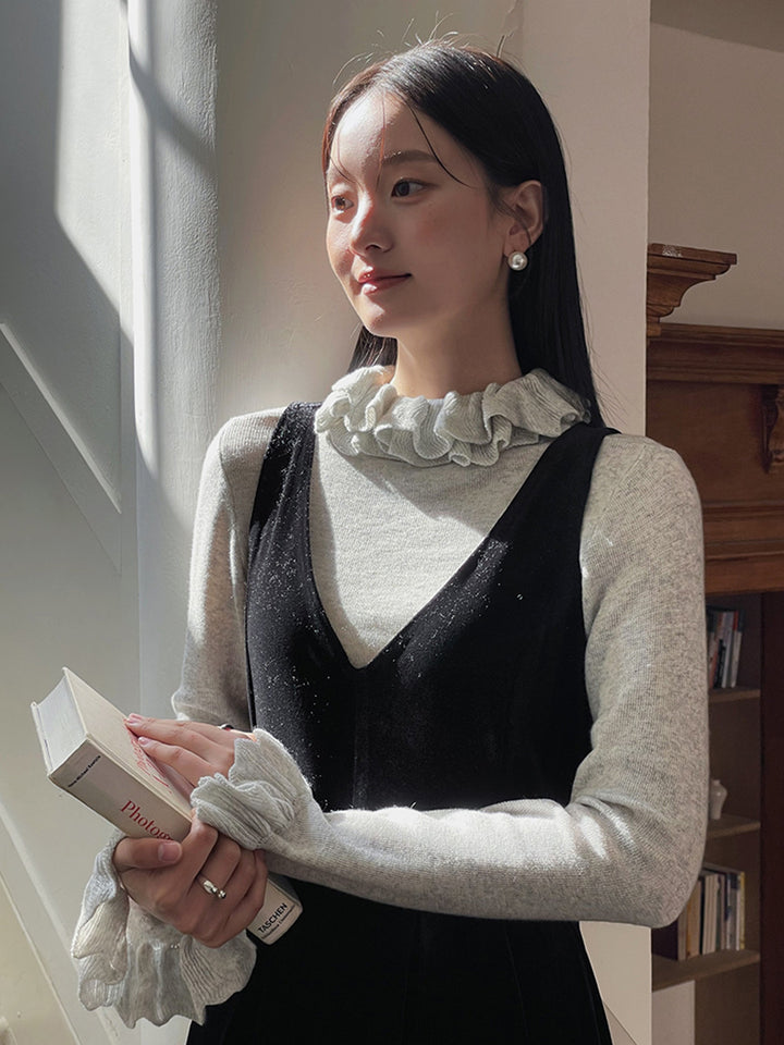 Dame elegant strik top med flæsedetaljer og smal pasform Stilla