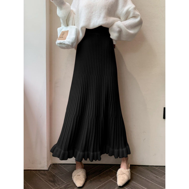 Kvinder Plisseret Midi Skirt med Voluminøs Kant og Elastisk Talje Stilla