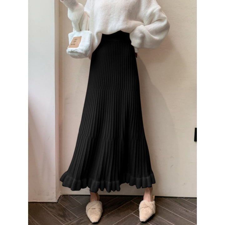 Kvinder Plisseret Midi Skirt med Voluminøs Kant og Elastisk Talje Stilla