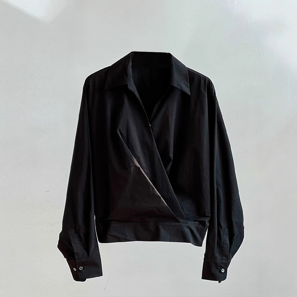 Dame bluse skjorte med elegant indpakningslook og moderne krave Stilla