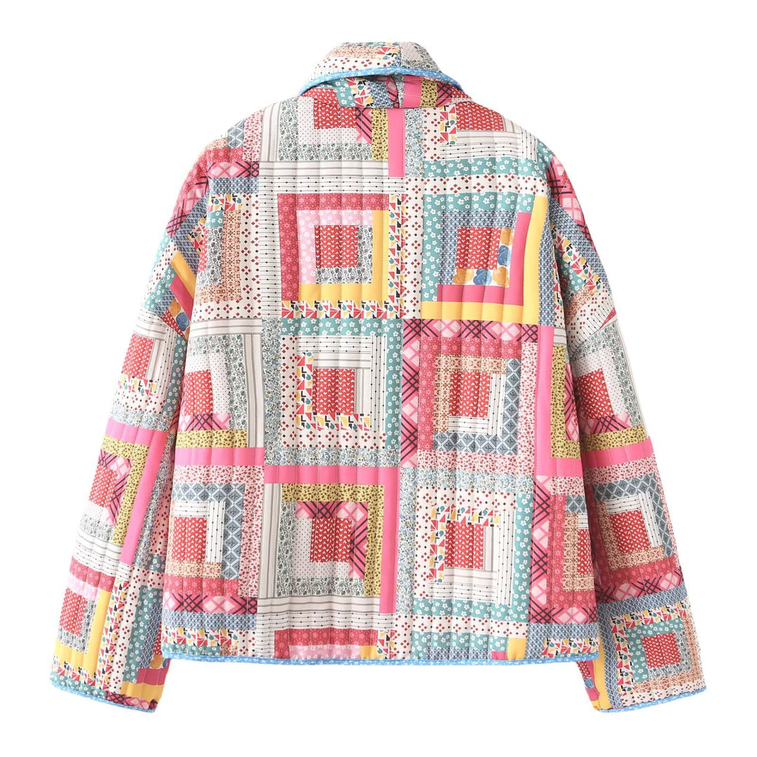 Dame overgangsjakke med farverigt patchwork-design og blødt for Stilla