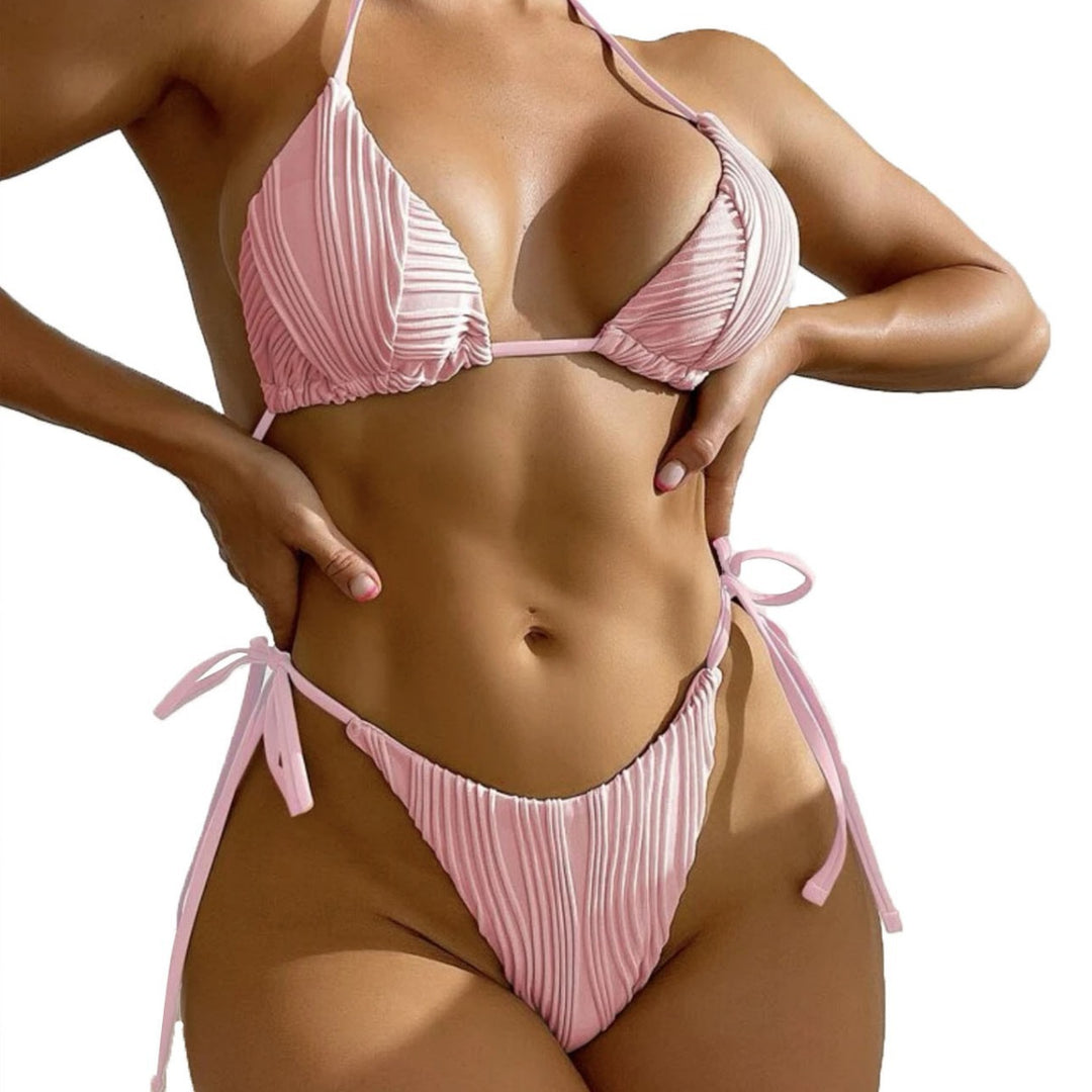 Dame Triangel-Bikini med raffinerede ribbede detaljer og sidelangt bånd Stilla