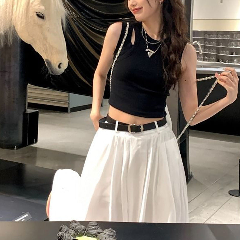 Kvindernes crop top med elastisk talje og asymmetrisk halsudskæring Skovae