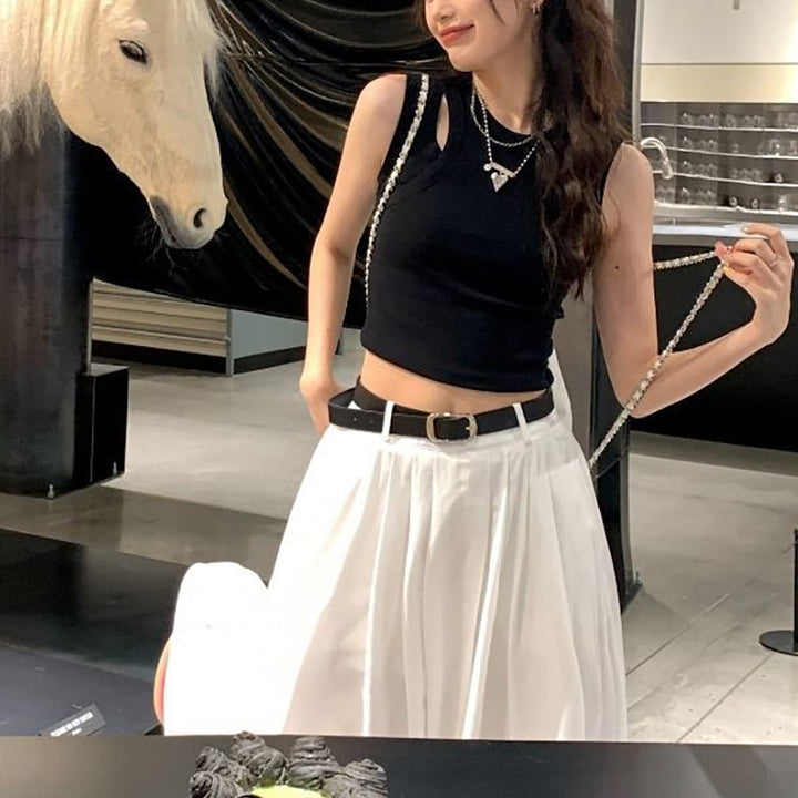 Kvindernes crop top med elastisk talje og asymmetrisk halsudskæring Skovae