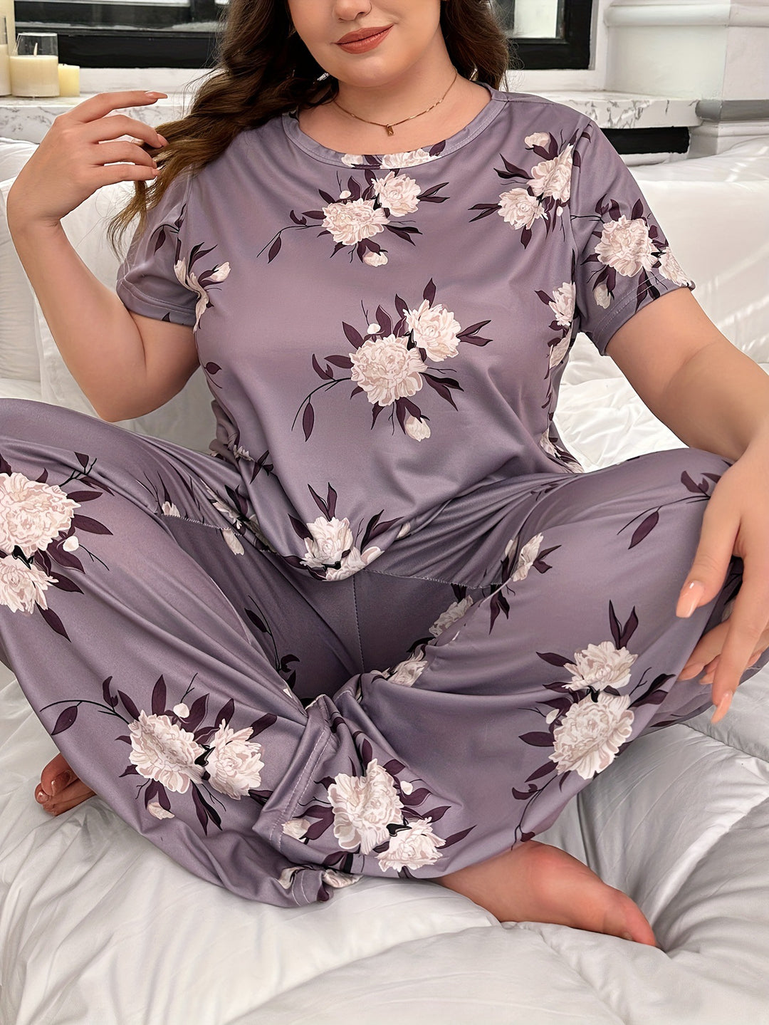 Dame pyjamasæt lavet af blødt bomuldsstof med hjerteprint Stilla