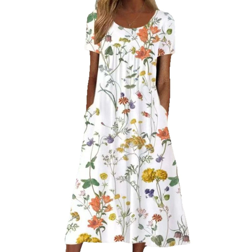 Dame Maxi-kjole med blomster mønster og praktiske sidelommer Stilla