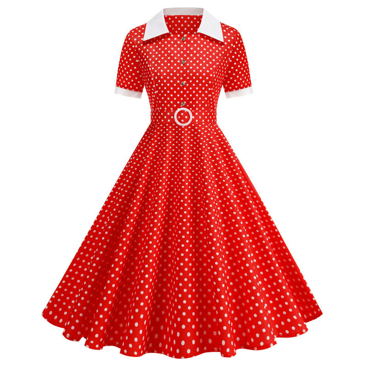 Dame Vintage Polka-Dot Kjole med knapdetaljer og svajende skørt Skovae