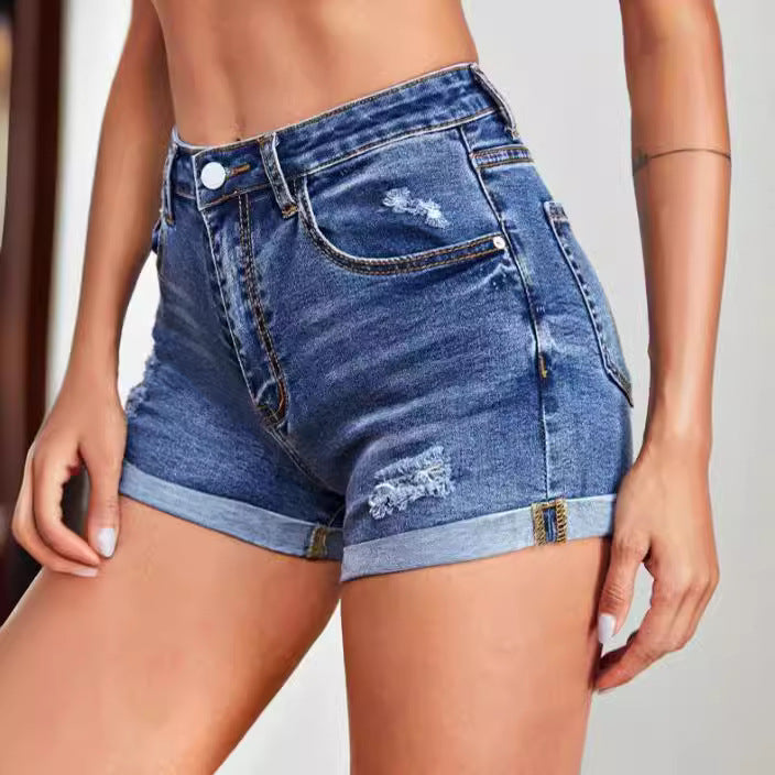 Dame Vintage Jeans-Shorts i afslappet look med høj talje og frynsede detaljer Stilla