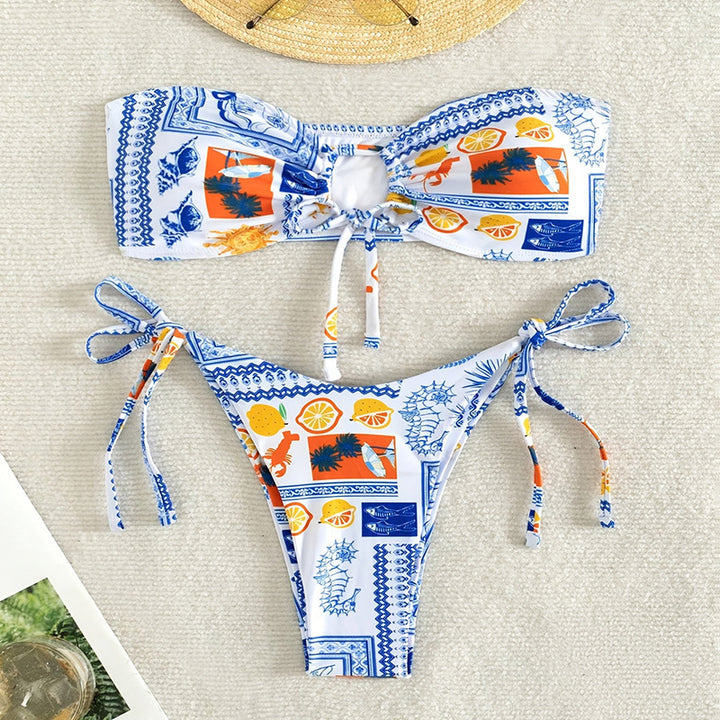 Damer Bandeau-bikini med legende mønster Skovae