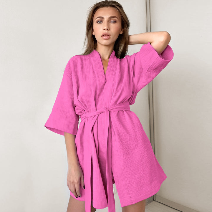 Dame Kimono-stil Morgenkåbe i åndbart materiale med bælte Stilla