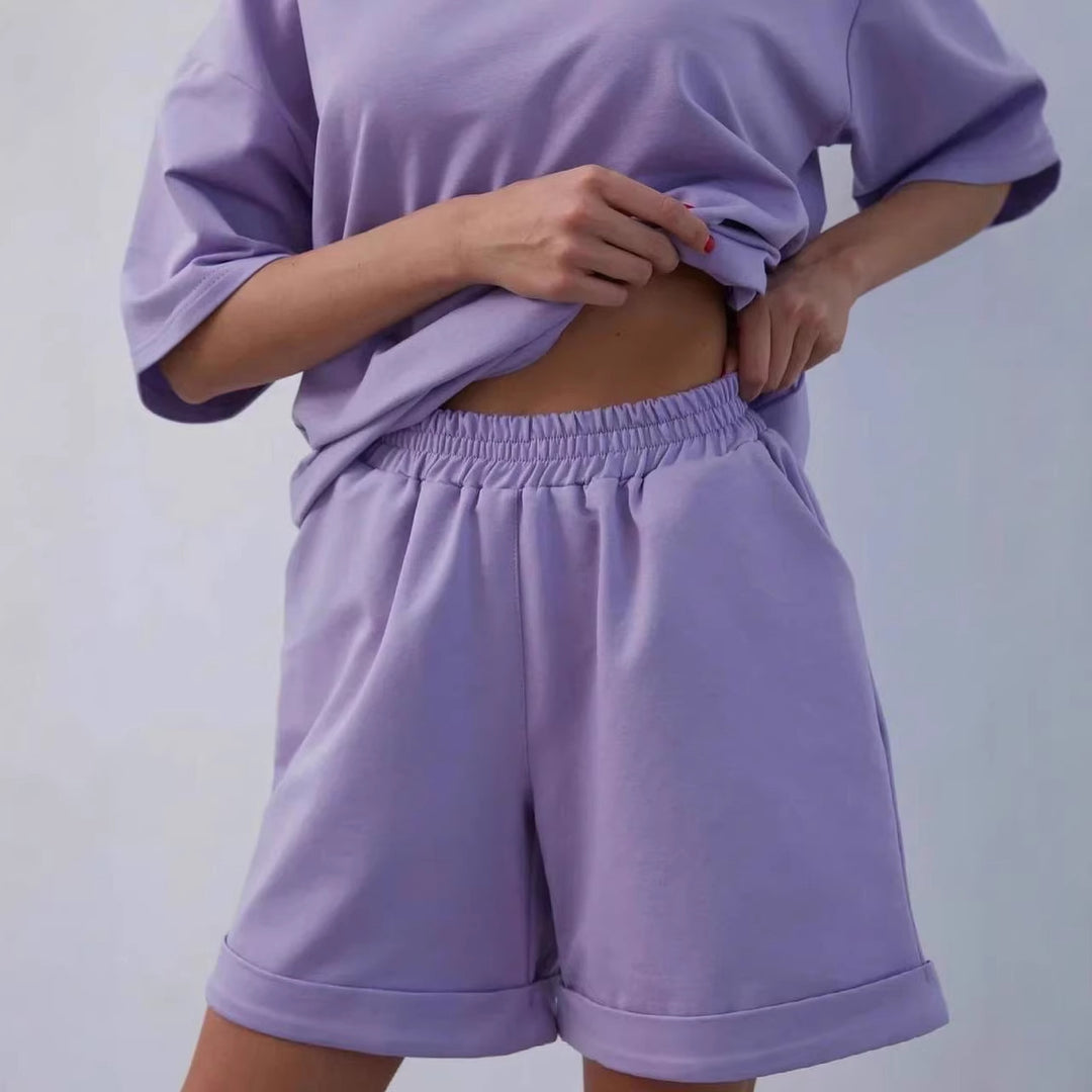 Kvinders casual lounge sæt med oversized T-shirt og shorts Skovae