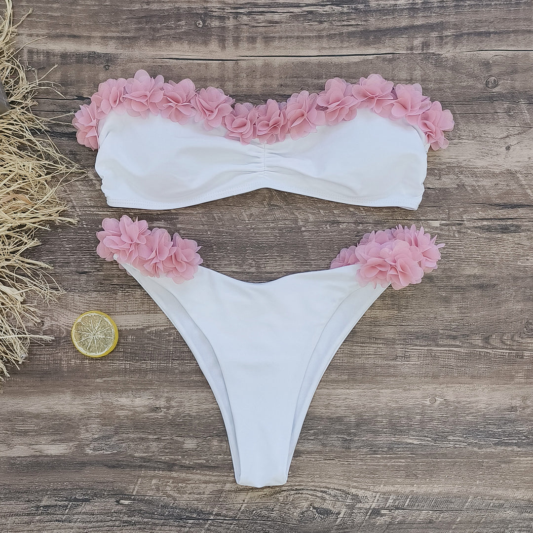 Dame Bikini-Sæt med glade blomsterapplikationer og justerbare stropper Stilla