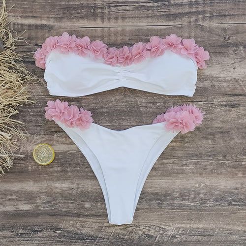 Dame Bikini-Sæt med glade blomsterapplikationer og justerbare stropper Stilla