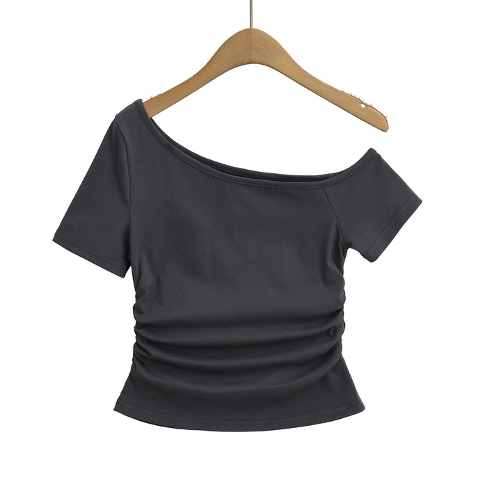Dame stilfuld cropped top med asymmetrisk udskæring og forfinede flæsedetaljer Stilla