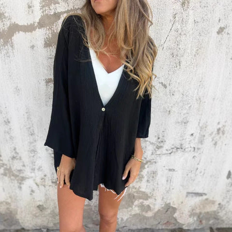Damer let Kimono-jakke med V-hals og let stof Stilla
