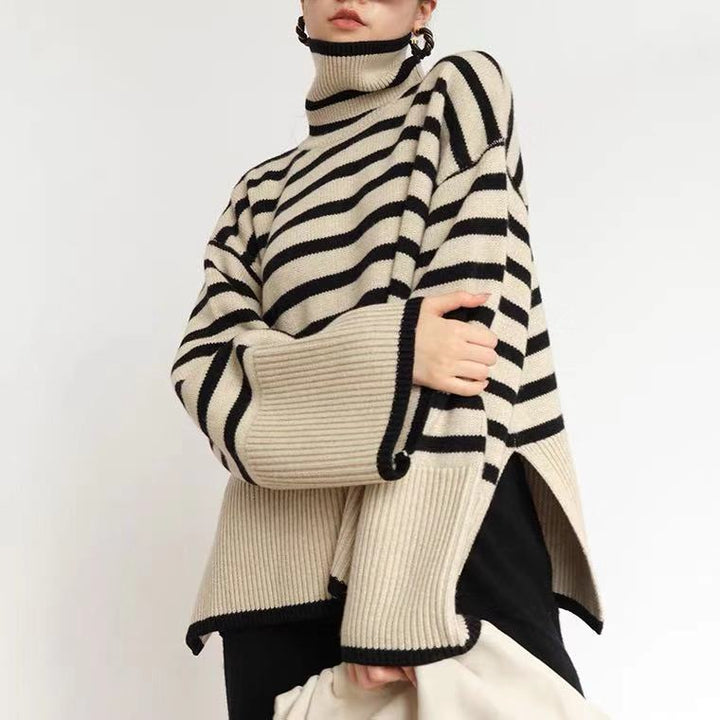 Femme Overdimensioneret Stribet Turtleneck Sweater Stilla
