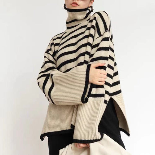 Femme Overdimensioneret Stribet Turtleneck Sweater Stilla