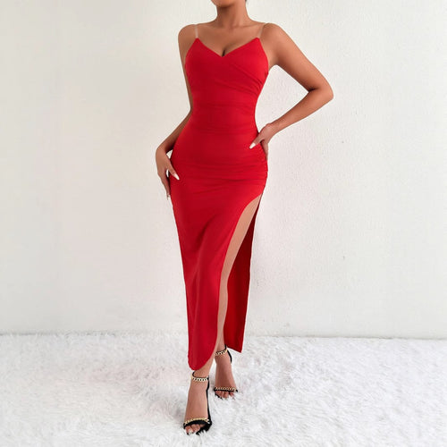 Dame Elegant Maxikjole med side slids og fine stropper Skovae