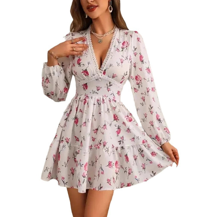Dame blomsterkjole med puffærmer Stilla
