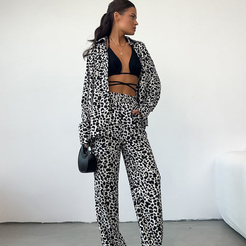 Damer fritid-loungewear-sæt med leopardmønster og elastisk talje Stilla