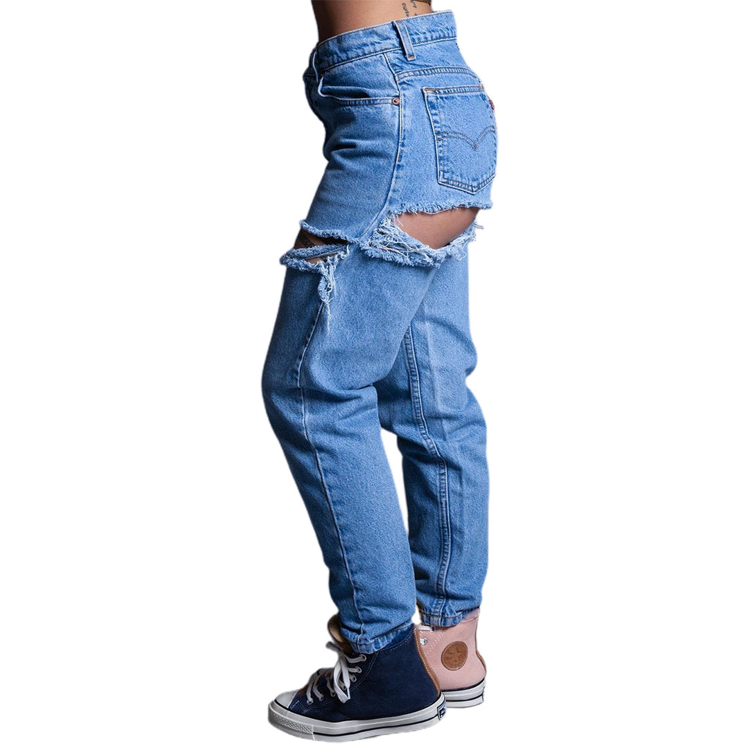 Damejeans med frayed huldetaljer og høj talje Stilla