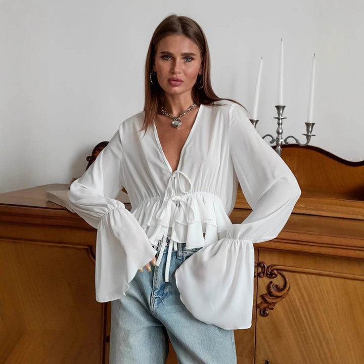 Damebluse med rynk og voluminøse ærmer Stilla