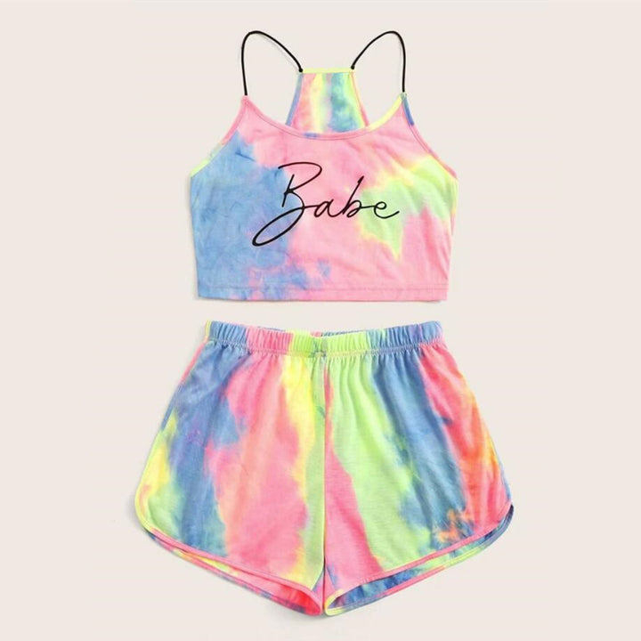 Dame Blandet Batik-Crop-Top-og-Shorts-Sæt Stilla
