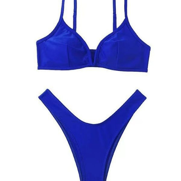Dame Triangel-Bikini med sexet dyb udskæring og høj benudskæring Skovae