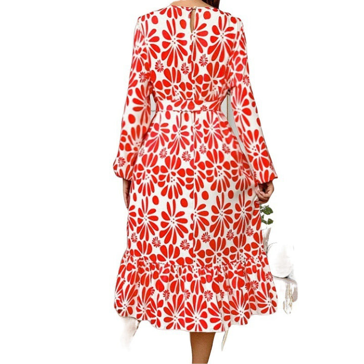 Femme Floral Print Midi Kjole med Ruffle Kant Stilla
