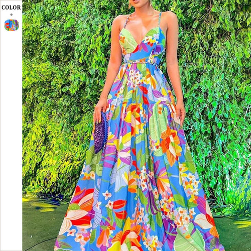 Dame Maxi-kjole med farverigt blomsterdesign Stilla