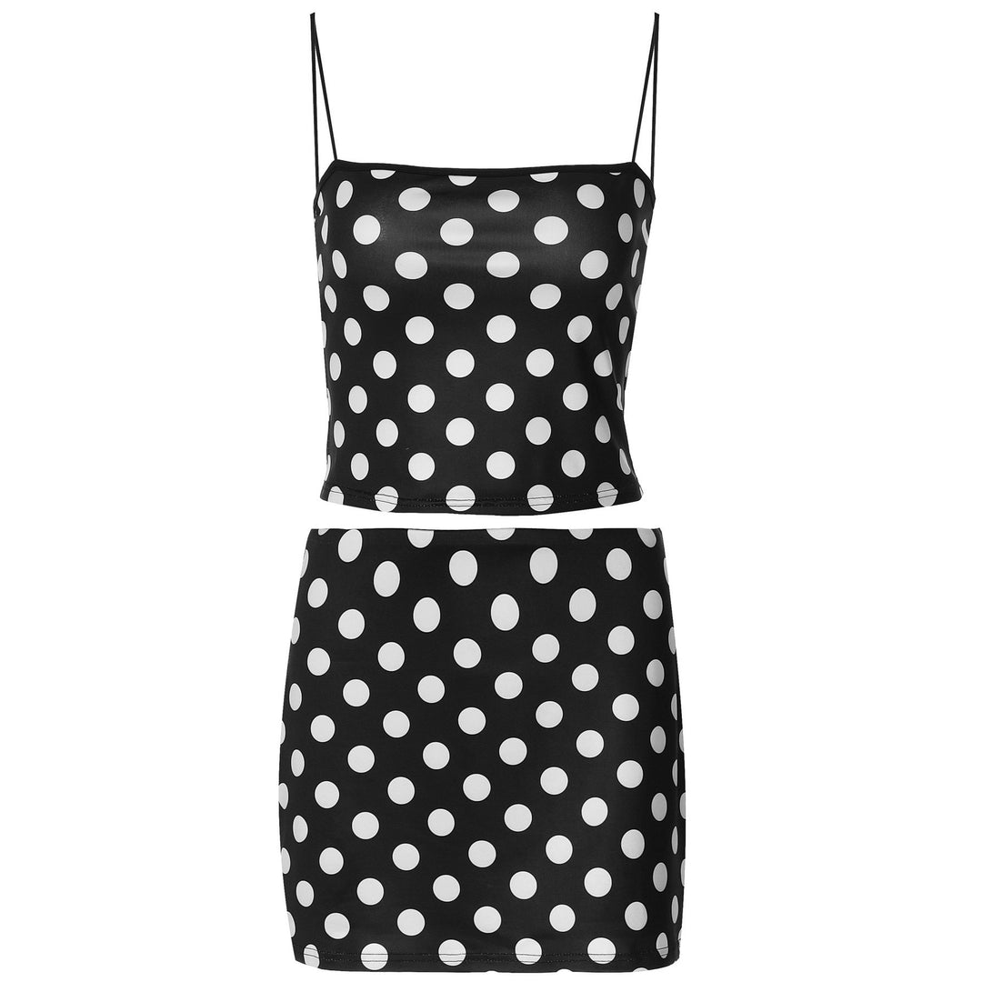Dame Legesygt Polka-Dots Mini-Kjole med Rynkekant og Smalle Stropper Skovae