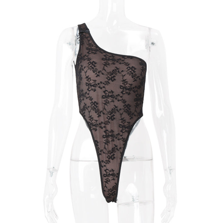 Dame En-sidet Bodystocking med sart Spidsedesign og høj Benudskæring Stilla