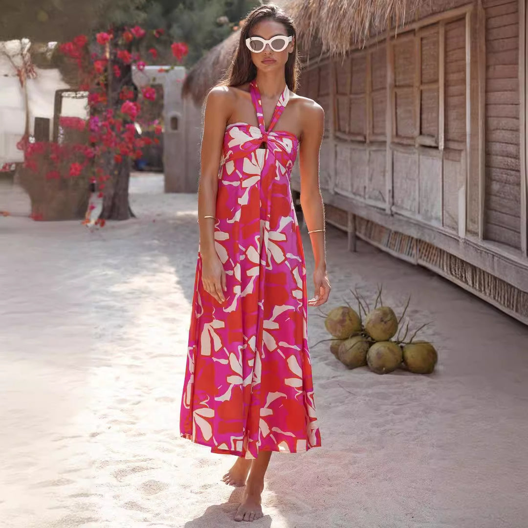 Damer maxi kjole med stropløs hel-round stræk neckline og blomsterprint Stilla