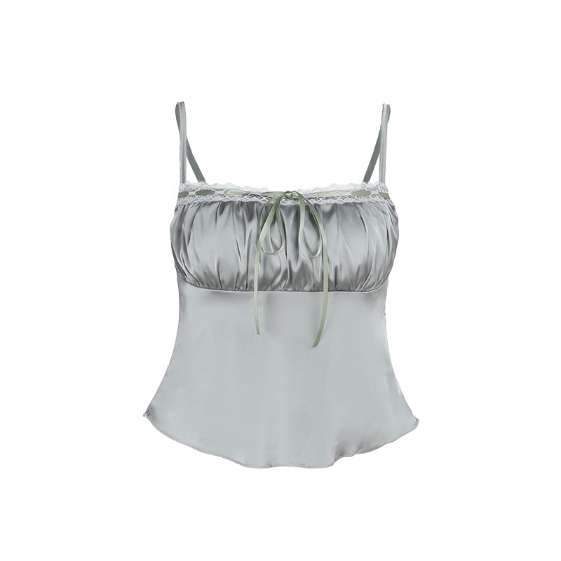 Dame elegant satin-cami-top med spids og justerbare stropper Skovae