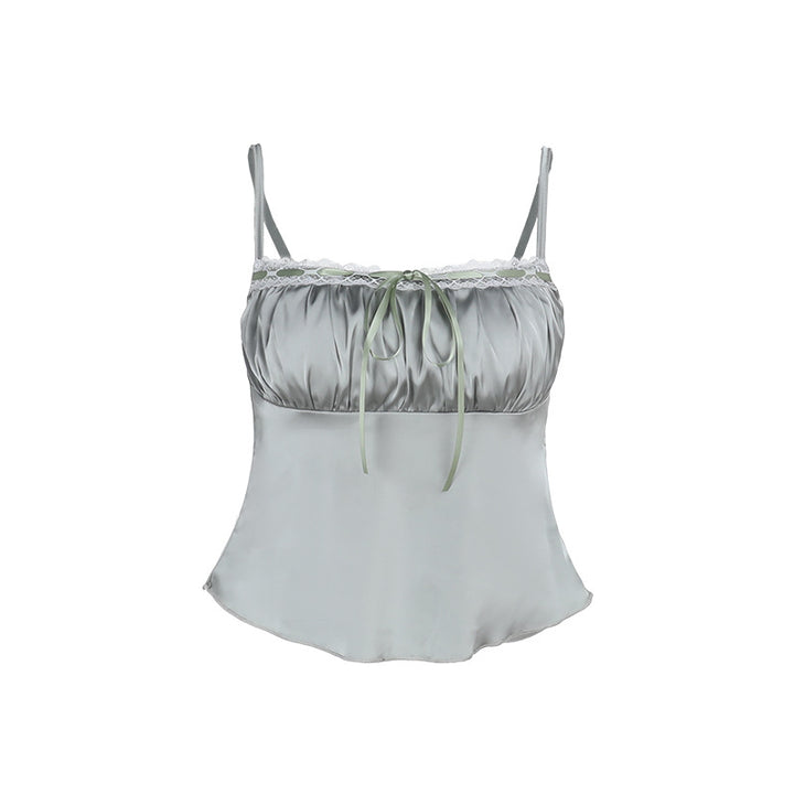 Dame elegant satin-cami-top med spids og justerbare stropper Skovae