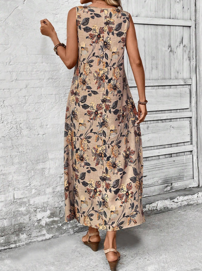 Dame Langt Sommerkjole med blomsterprint og elegant snit Skovae