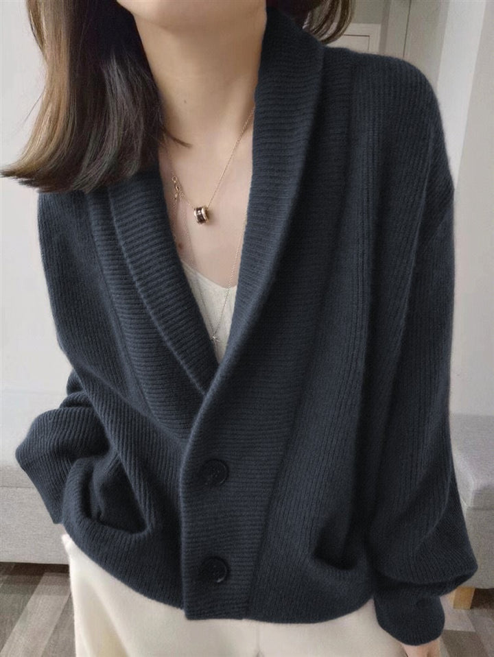 Damer Cozy Strik Cardigan med Brede Klapper og Lommer
