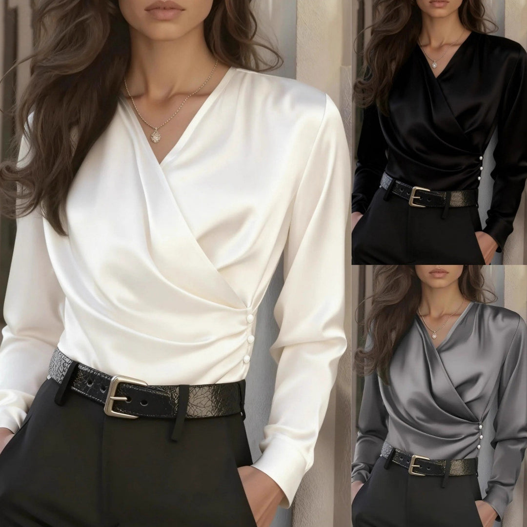 Kvinders elegante omslag bluse med knapdetaljer Stilla