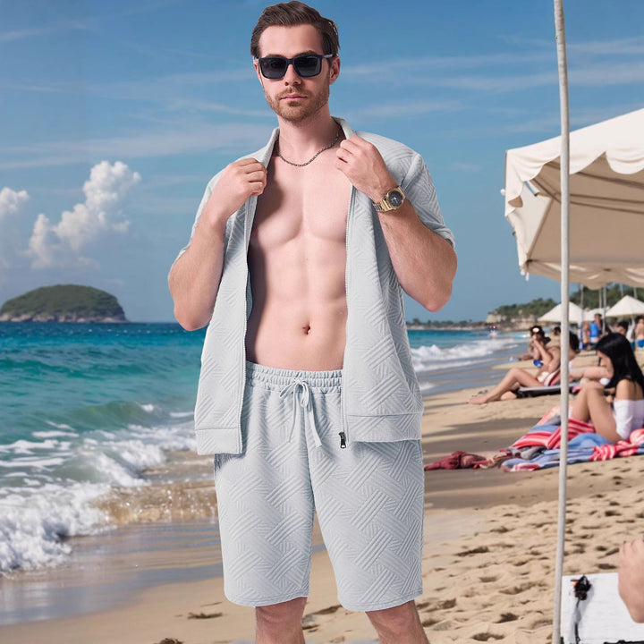 Herre kortærmet strandskjorte og shorts sæt med let komfort og stilfuldt design Stilla